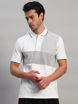 Cantabil - Men White Polycotton Printed Regular Fit Polo T-Shirt