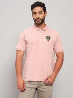 Cantabil - Men Pink Polycotton Printed Regular Fit Polo T-Shirt