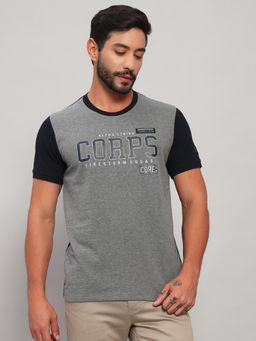 Cantabil - Men Grey Polycotton Printed Regular Fit T-Shirt