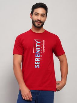 Cantabil - Men Red Polycotton Printed Regular Fit T-Shirt
