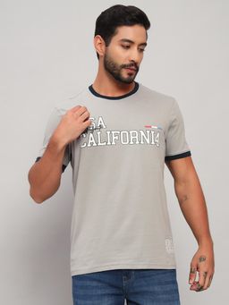 Cantabil - Men Grey Polycotton Printed Regular Fit T-Shirt