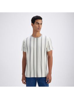 Pepe Jeans - Men Grey Pure Cotton Stripes Oversized Fit T-Shirt