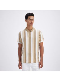 Pepe Jeans - Men Beige Pure Cotton Stripes Regular Fit Polo T-Shirt