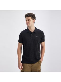 Pepe Jeans - Men Black Pure Cotton Textured Regular Fit Polo T-Shirt
