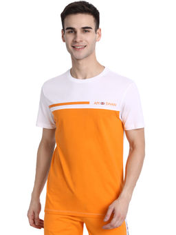 AM SWAN - Mens Colorblocked White-flame Orange T-shirt