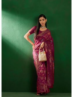 Suha - Womens Traditional Wine Woven Saree with Unstitched Blouse