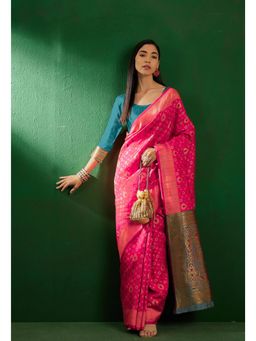 Suha - Womens Traditional Pink Woven Saree with Unstitched Blouse