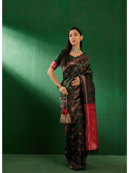 Suha - Womens Traditional Green Woven Saree with Unstitched Blouse