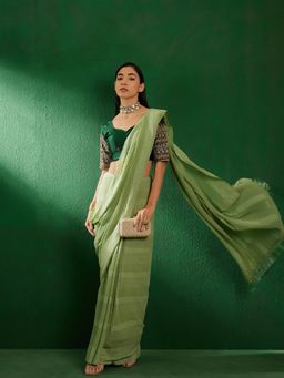 Suha - Womens Green Solid Saree with Unstitched Blouse