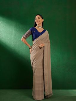 Suha - Womens Grey Solid Saree with Unstitched Blouse