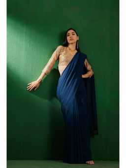 Suha - Womens Navy Blue Embellished Saree with Unstitched Blouse