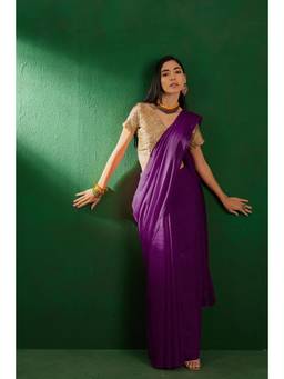 Suha - Womens Purple Embellished Saree with Unstitched Blouse