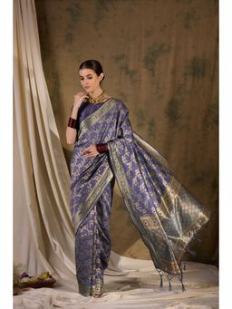 Suha - Womens Traditional Lavender Woven Tassels Saree with Unstitched Blouse
