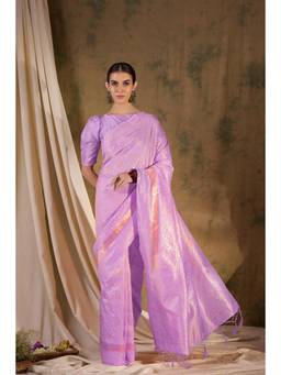 Suha - Womens Traditional Lavender Woven Tassels Saree with Unstitched Blouse