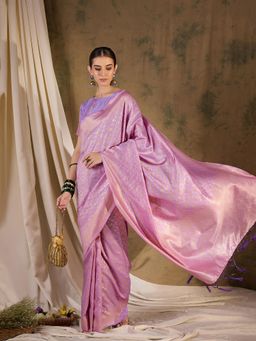 Suha - Womens Traditional Light Lavender Woven Tassels Saree with Unstitched Blouse