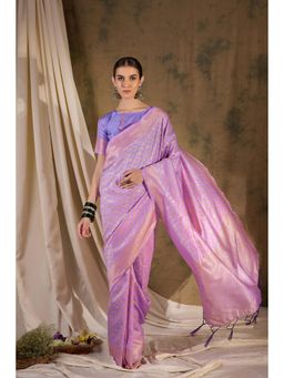 Suha - Womens Traditional Lavender Woven Tassels Saree with Unstitched Blouse