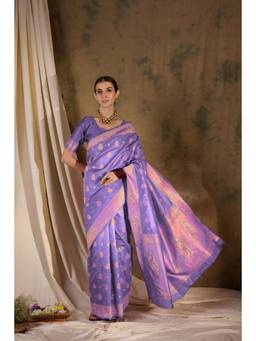 Suha - Womens Traditional Purple Woven Saree with Unstitched Blouse