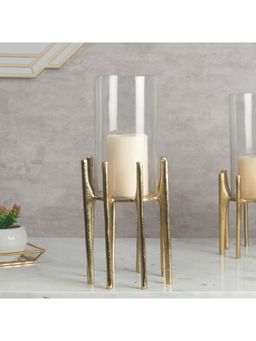 HomeTown - Ebony Handcrafted Glass And Casted Alluminium Candle Holder 35 Cm In Gold Colour