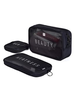 NFI Essentials - Women Mesh Makeup Pouch, Travel Toiletries Organizer and Cosmetic Bag (Pack of 3)