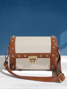 Vaska - Cream and Tan Colorblock Sling Bag