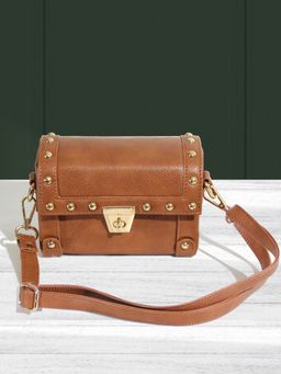 Vaska - Tan Studded Solid Sling Bag