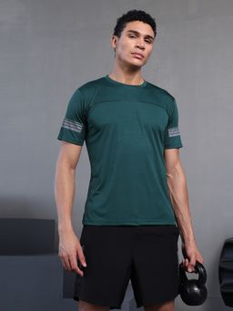 CHKOKKO - Men's Green Sports Reflective Half Sleeve T-Shirt