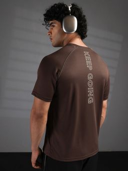 CHKOKKO - Men's Brown Sports Reflective Half Sleeves T-Shirt