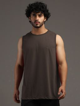 CHKOKKO - Men's Brown Sleeveless Premium Tank