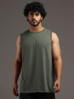 CHKOKKO - Men's Olive Sleeveless Premium Tank