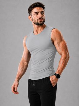 CHKOKKO - Men's Grey Body Fit Stretch Compression Tank