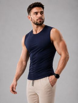 CHKOKKO - Men's Navy Blue Body Fit Stretch Compression Tank