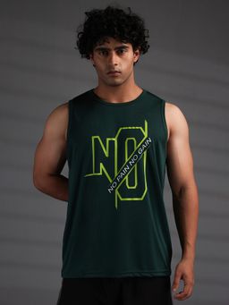 CHKOKKO - Men's Green Sleeveless Dry Fit Graphic Tank