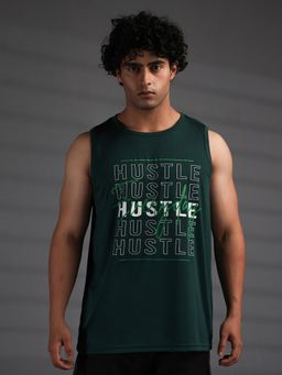 CHKOKKO - Men's Bottle Green Sleeveless Dry Fit Graphic Tank