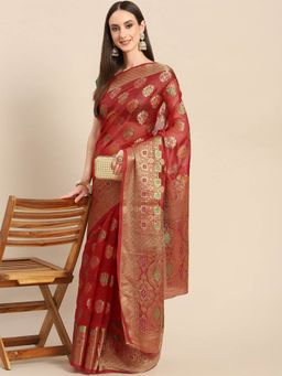 Odette - Rust Woven Organza Saree with Unstitched Blouse