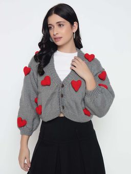 SUGERCANDY - Cupid Heart Handmade Cardigan - Red Grey