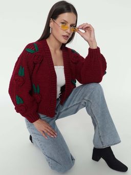 SUGERCANDY - Maroon Rose Handmade Cardigan