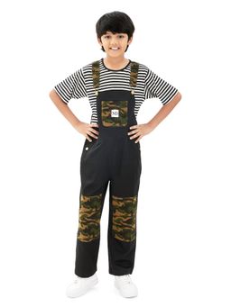 Olele - Boys Cotton Labra Dungaree with Contrast Patch Work - Black and Camouflage