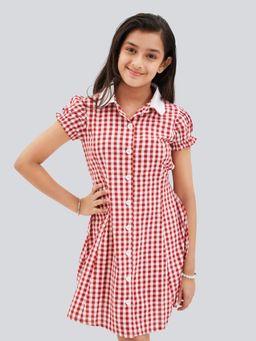 Olele - Bombay Dress with Peter Pan Collar - Red and White Gingham Check