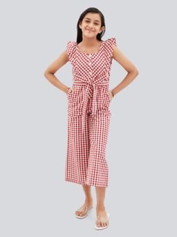 Olele - June Jumpsuit with Belt - Red and White Gingham Check (Set of 2)