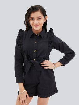 Olele - Rolex Playsuit & Belt - Black Cotton Linen (Set of 2)