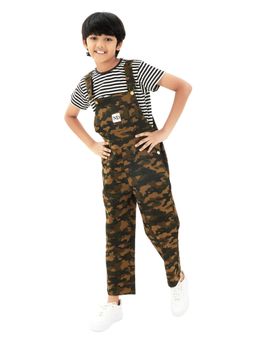 Olele - Full Length Cotton Camouflage Sleeveless Dungarees - Olive