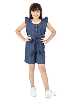 Olele - May Denim Solid Playsuit & Belts - Blue (Set of 2)