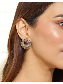 Fabindia - Women Dual Tone Red Stone Ethnic Drop Earrings