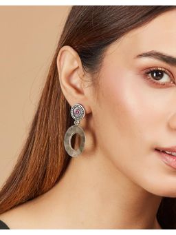 Fabindia - Women Pink Stone Ethnic Drop Earrings