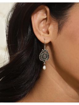 Fabindia - Women Green Stone and Pearl Drop Earrings