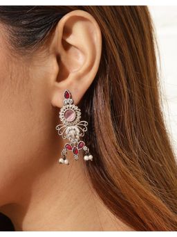 Fabindia - Women Red and Pink Stone Drop Earrings