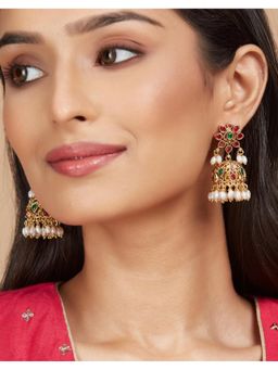 Fabindia - Women Gold Plated Multi-Color Ethnic Drop Jhumkas