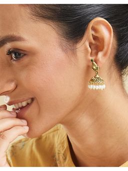 Fabindia - Green Stone-Pearl Jhumka Earrings