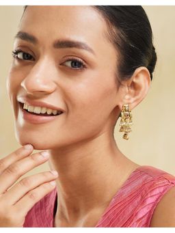 Fabindia - Pink Stone-Pearl Brass Jhumka Earrings