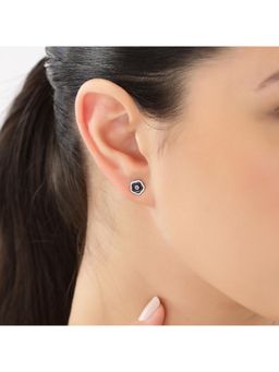 JUPRA - Black Enamel Pink Floral 925 Sterling Silver Stud Earrings